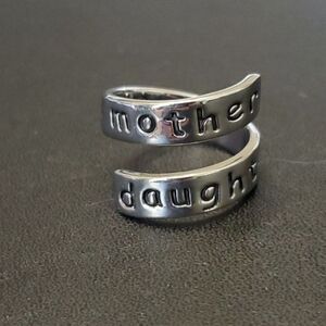 FS Silver tone mother daughter ring size 8